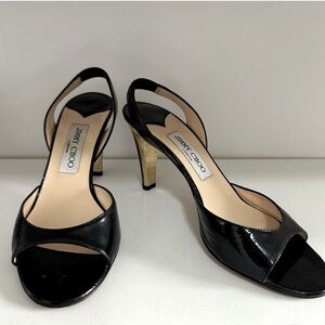 Jimmy Choo Slingback Heels size 38.5 black w gold. EUC.  No box or trades.